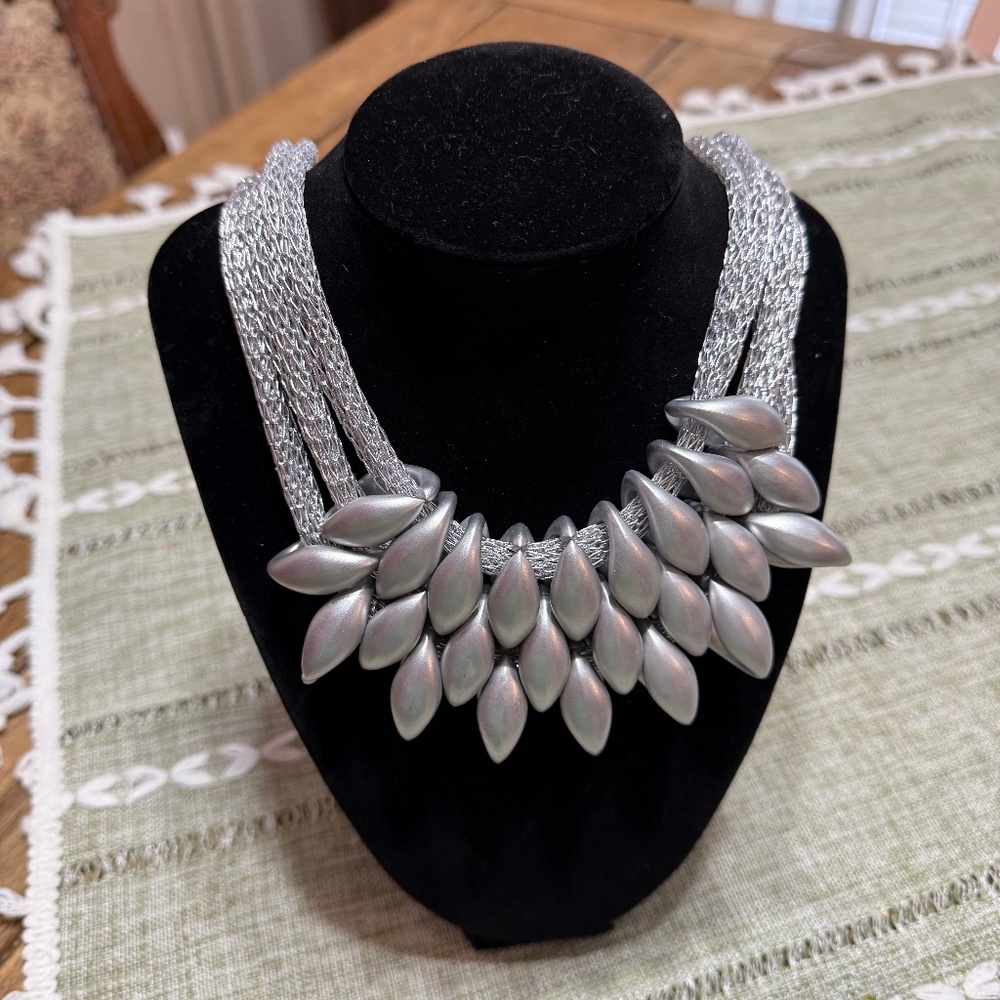 TWO necklaces , Silver and black with mesh beaded necklaces